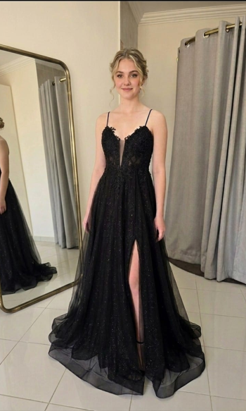 Black a-line glitter dress
